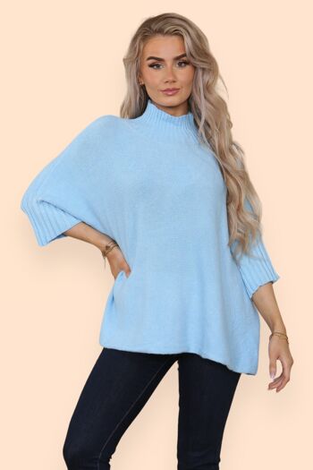 Pull en tricot doux sans couture avec col montant et manches mi-longues 5