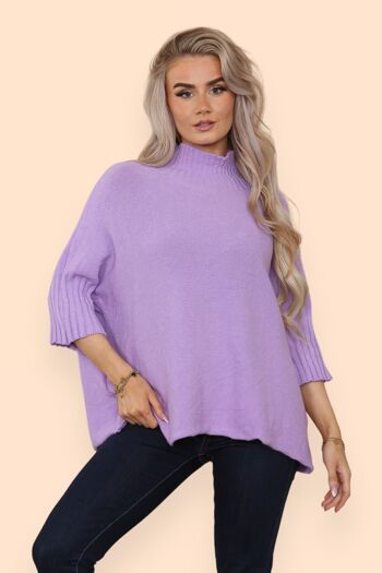 Pull en tricot doux sans couture avec col montant et manches mi-longues 13