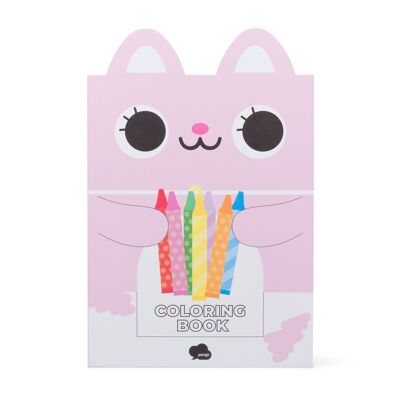 Libro da colorare gatto rosa Kawaii | Libro di adesivi A4 | Libro per bambini