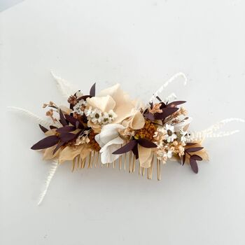 Peigne à cheveux fleurs séchées abricot bordeaux 3