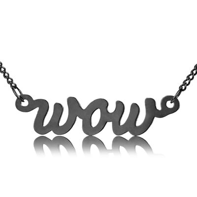 Chain pendant WOW black rhodium plated