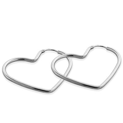 Hoop earrings HEART silver rhodium plated