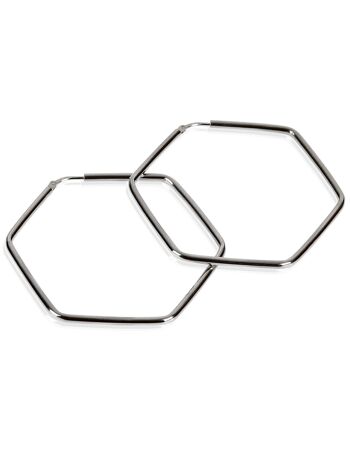 Boucles d'oreilles créoles HEXAGON classique noir rhodié 1