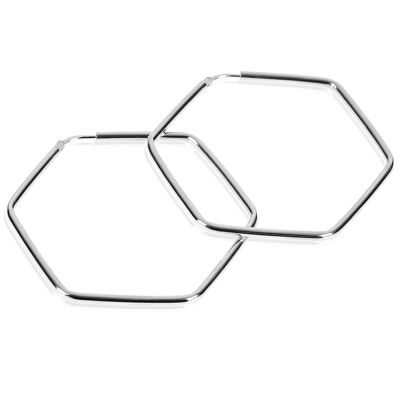 Creole earrings HEXAGON classic silver rhodium plated