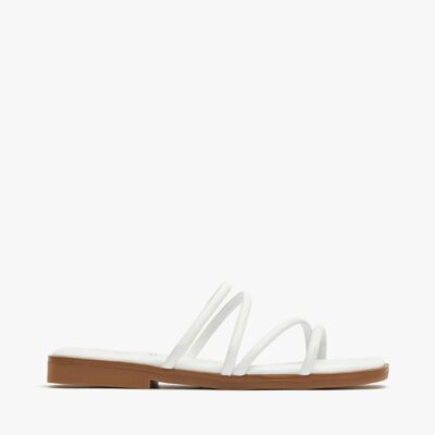 WOMEN'S FLAT SANDAL WITH STRAPS IN WHITE LEATHER NORA