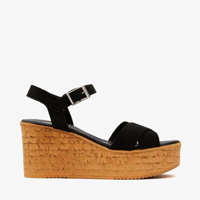 WOMEN'S SUEDE SANDAL WITH SIENA BLACK PLATFORM