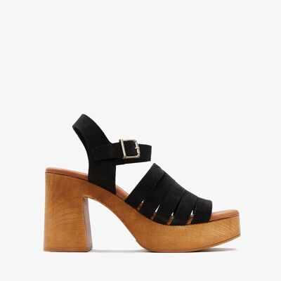 WOMEN'S SANDAL WITH PLATFORM AND HEEL IN BLACK SUEDE BOLZANO