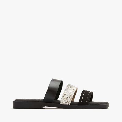 FLAT SANDALS FOR WOMEN IN MULTI-BLACK LEATHER COMBI OLYMPIA