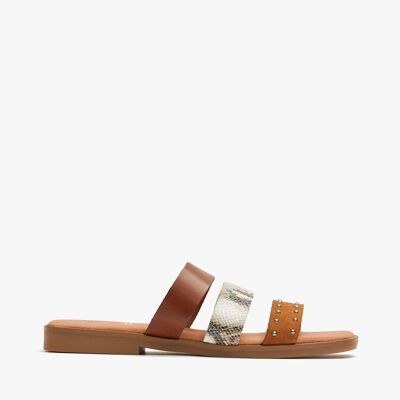 FLAT SANDALS FOR WOMEN IN LEATHER COMBI OLYMPIA MULTIROBLE