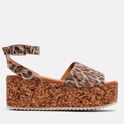 DAMEN-SANDALE MIT MITTLEREM KEIL AUS WILDLEDER-LEOPARD