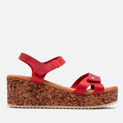 WOMEN'S SANDAL WITH CORK SOLE IN APURE MAHIRA RED LEATHER