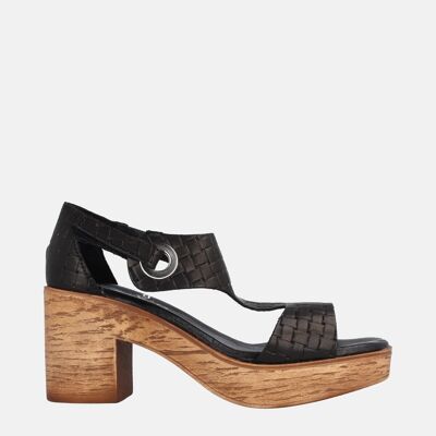 SANDALO IN PELLE CON TACCO DA DONNA BRITTANY NERO