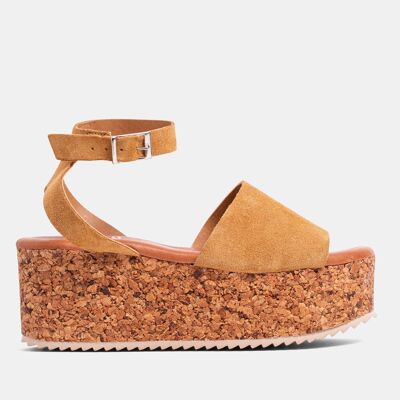 WOMEN'S SANDAL WITH SUEDE CORK LEATHER PLATFORM KAELI BISTRO