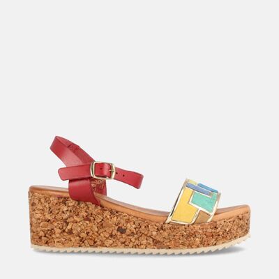 Medium wedge sandals style with tetris design in red