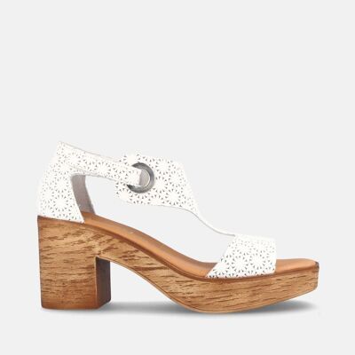 WOMEN'S SANDALS WITH HEEL AND PLATFORM IN LEATHER JESSENIA WHITE