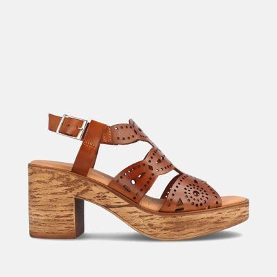 WOMEN'S SANDALS WITH HEEL AND PLATFORM IN LEATHER EVELYN HAZELN