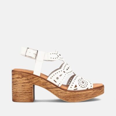 SANDALI DA DONNA CON TACCO E PLATFORM IN PELLE EVELYN BIANCO