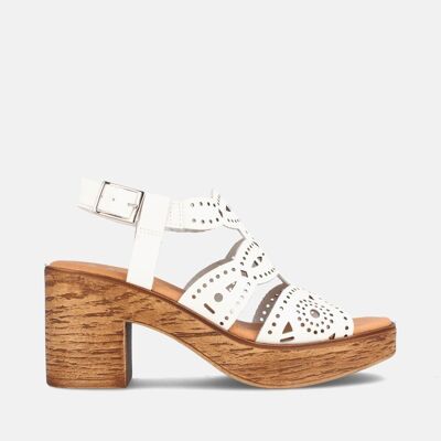 WOMEN'S SANDALS WITH HEEL AND PLATFORM IN LEATHER EVELYN WHITE