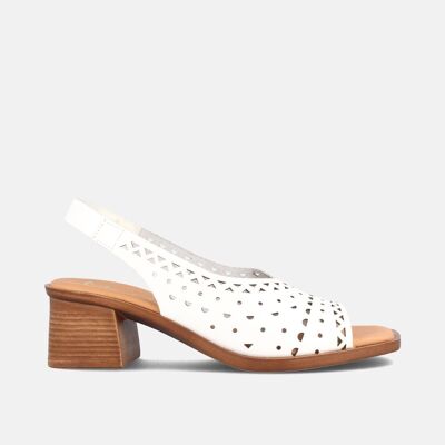 WOMEN'S HEELED SANDALS IN WHITE LEATHER ELVIA