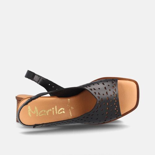 SANDALIAS PARA MUJER DE TACÓN EN PIEL ELVIA NEGRO