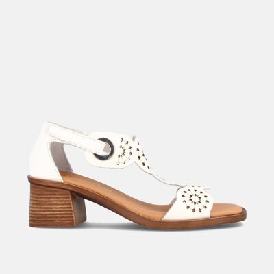 WOMEN'S HEELED SANDALS IN WHITE LEATHER ELISA