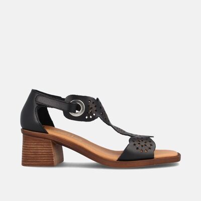 WOMEN'S HEELED SANDALS IN BLACK LEATHER ELISA