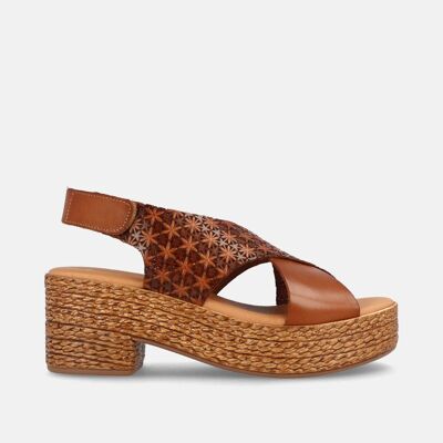 WOMEN'S SANDAL WITH PLATFORM IN FLORIDA HAZELNUT LEATHER