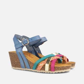 SANDALE BIO POUR FEMME AVEC COMPENSÉ MOYEN EN CUIR MULTI BLEU GILDA 2