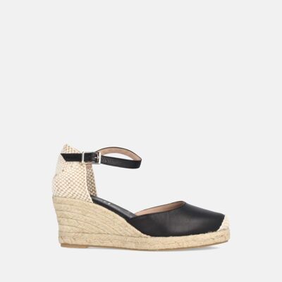 WOMEN'S JUTE WITH MEDIUM WEDGE IN BLACK DINA LEATHER