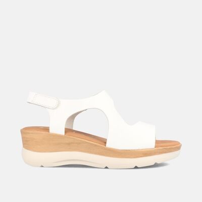 SANDALEN FÜR DAMEN MIT MITTLEREM KEIL AUS WEISSEM LEDER BLANCO