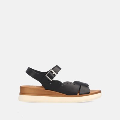 WOMEN'S WEDGE SANDALS IN BLACK BERTA LEATHER