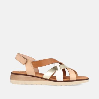WOMEN'S SANDALS WITH LOW WEDGE IN MULTI-BROWN LEATHER BETIANA