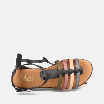 SANDALES POUR FEMMES À COMPENSÉ BAS STYLE CRABE EN CUIR MULTI-NOIR ANABELLA 4