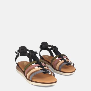 SANDALES POUR FEMMES À COMPENSÉ BAS STYLE CRABE EN CUIR MULTI-NOIR ANABELLA 5