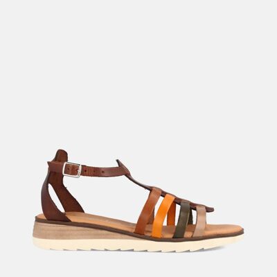 WOMEN'S LEATHER SANDALS WITH LOW WEDGE CRAB STYLE ANABELLA MULTINUEZ