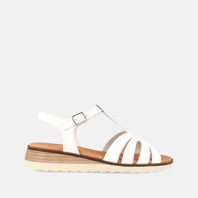 SANDALS FOR WOMEN WITH MEDIUM WEDGE IN WHITE LEATHER GRACIA