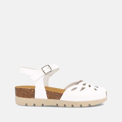 WOMEN'S BIO SANDAL WITH LOW WEDGE IN WHITE LEATHER LUCIA