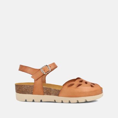 WOMEN'S BIO SANDAL WITH LOW WEDGE IN LEATHER LUCIA AVELLANA