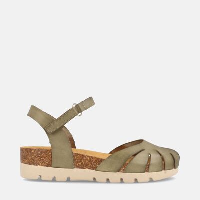 WOMEN'S BIO SANDAL WITH LOW WEDGE LEATHER GABRIELA OLIVA