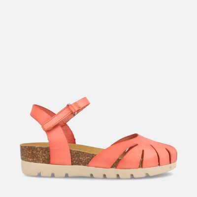 WOMEN'S BIO SANDAL WITH LOW WEDGE IN GABRIELA CORAL LEATHER