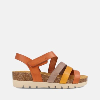 WOMEN'S BIO SANDAL WITH LOW WEDGE IN MULTI LEATHER GALIA LEATHER