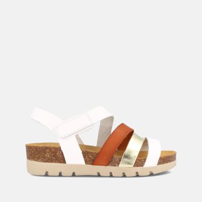 WOMEN'S BIO SANDAL WITH LOW WEDGE IN MULTI-WHITE LEATHER GALIA