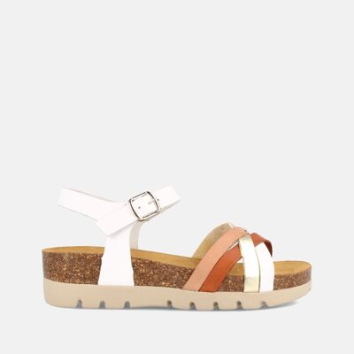 SANDALE BIO POUR FEMME AVEC COMPENSÉ BAS EN CUIR GEM MULTI-BLANC