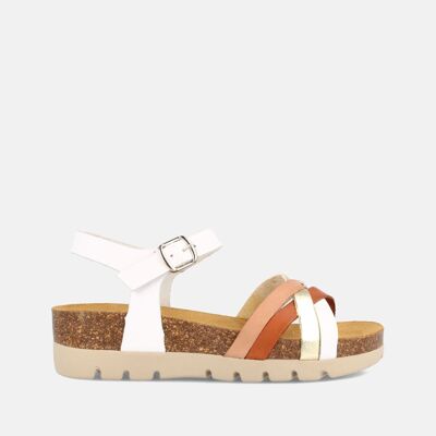 WOMEN'S BIO SANDAL WITH LOW WEDGE IN MULTI-WHITE GEM LEATHER