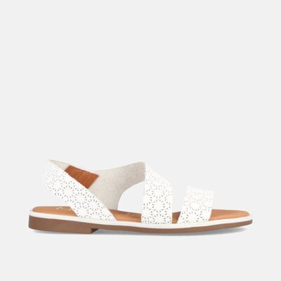 WOMEN'S FLAT SANDALS IN WHITE ARIAZA LEATHER