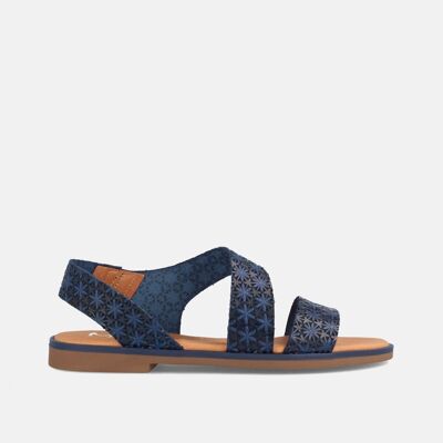WOMEN'S FLAT SANDALS IN BLUE ARIAZA LEATHER