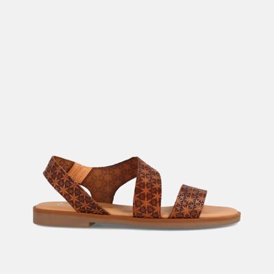 FLACHE SANDALEN FÜR DAMEN AUS LEDER ARIAZA HASELNUSS