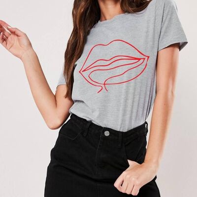T-Shirt "Lips"__XS / Grigio