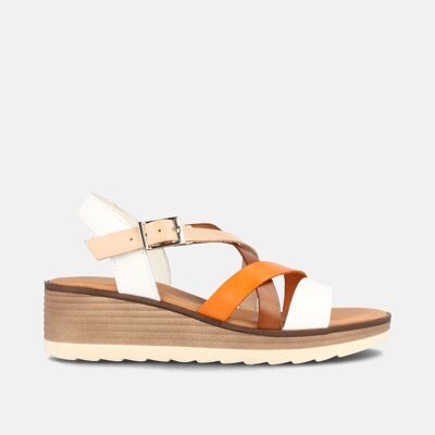 WOMEN'S MEDIUM WEDGE LEATHER SANDALS JENNIFER MULTI-WHITE