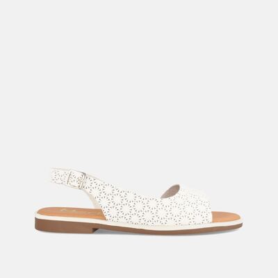 FLAT WOMEN'S SANDALS IN WHITE EMBOSSED LEATHER ARANZAZU